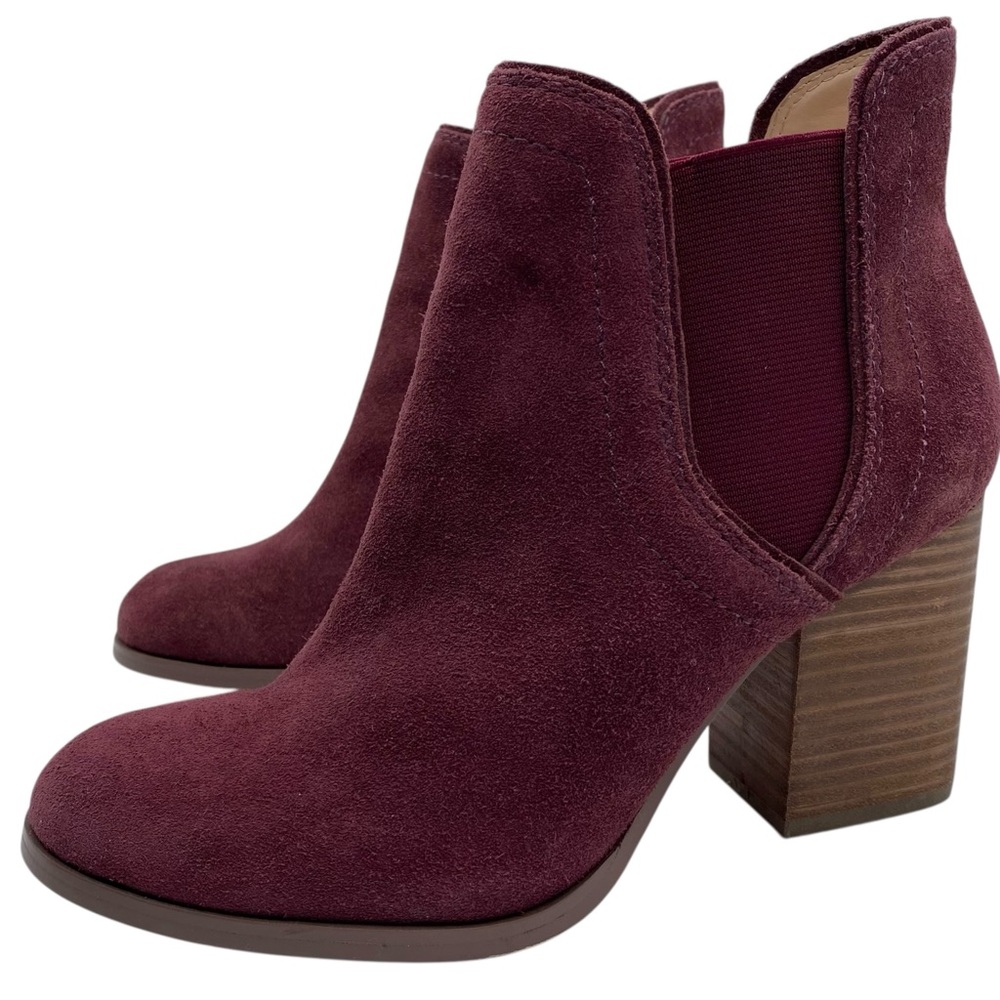 Sole Society Burgundy Suede Block Heel Ankle Booties